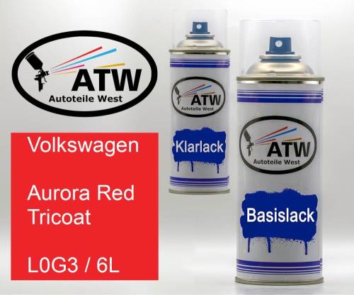 Volkswagen, Aurora Red Tricoat, L0G3 / 6L: 400ml Sprühdose + 400ml Klarlack - Set, von ATW Autoteile West.